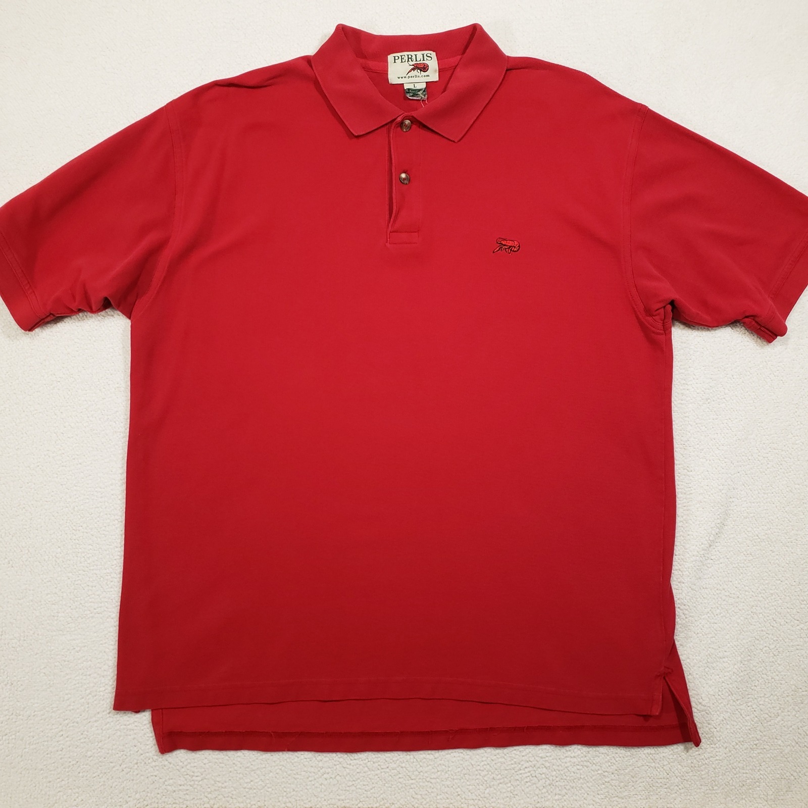 Perlis Polo Shirt Mens Large Red Crawfish Logo Short Sleeve Cotton Pique Classic